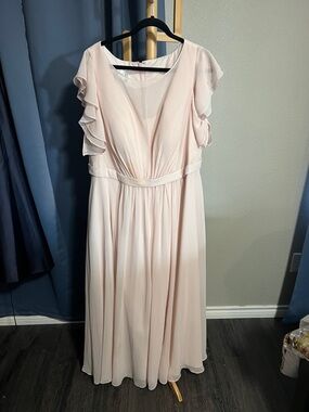 Azazie Pale Pink Flutter-Sleeve Chiffon Gown